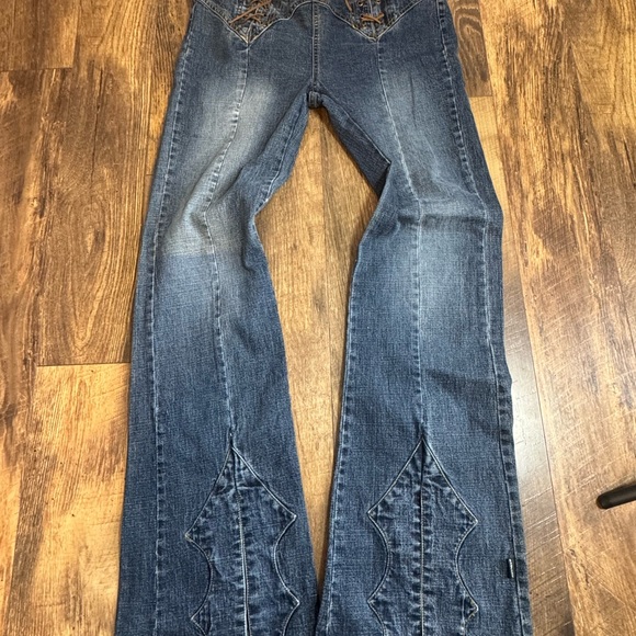 Vintage Y2K Rampage Denim Lace Up Flare Made In USA Size 11 RARE
